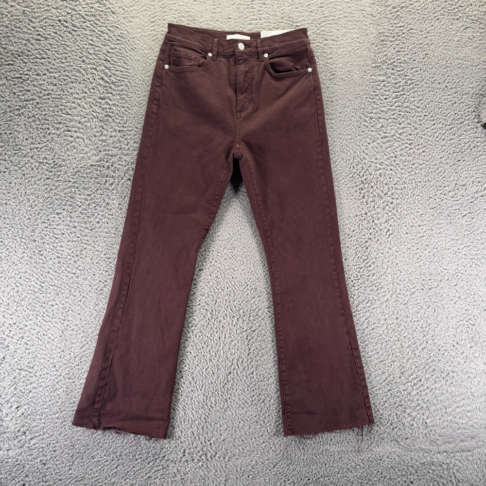 Loft Kick Jeans Women 00 Red Cotton Denim Cropped Bootcut Raw Hem Travel Stretch